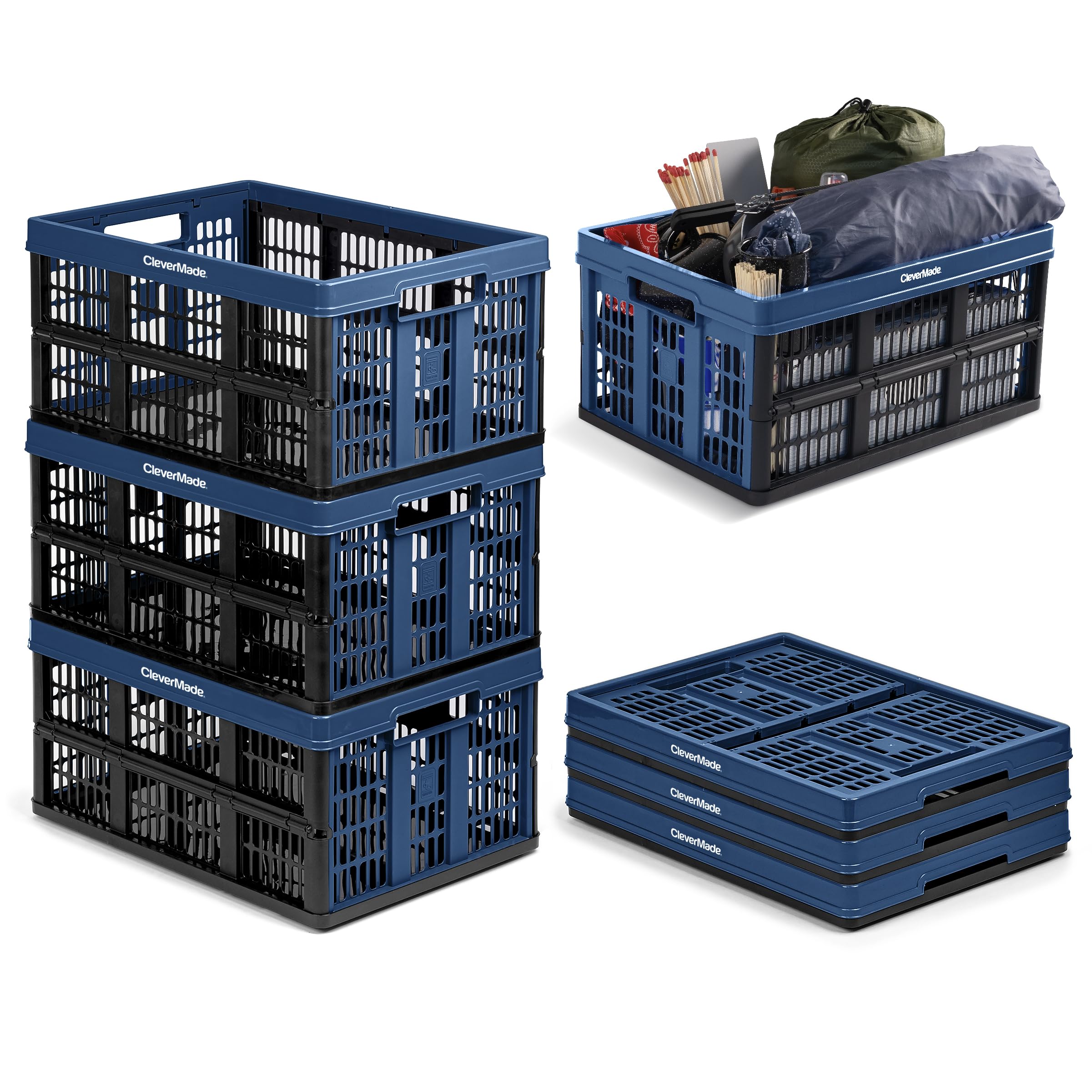 CleverMade front view of three-pack ocean crates showing color and size benefit