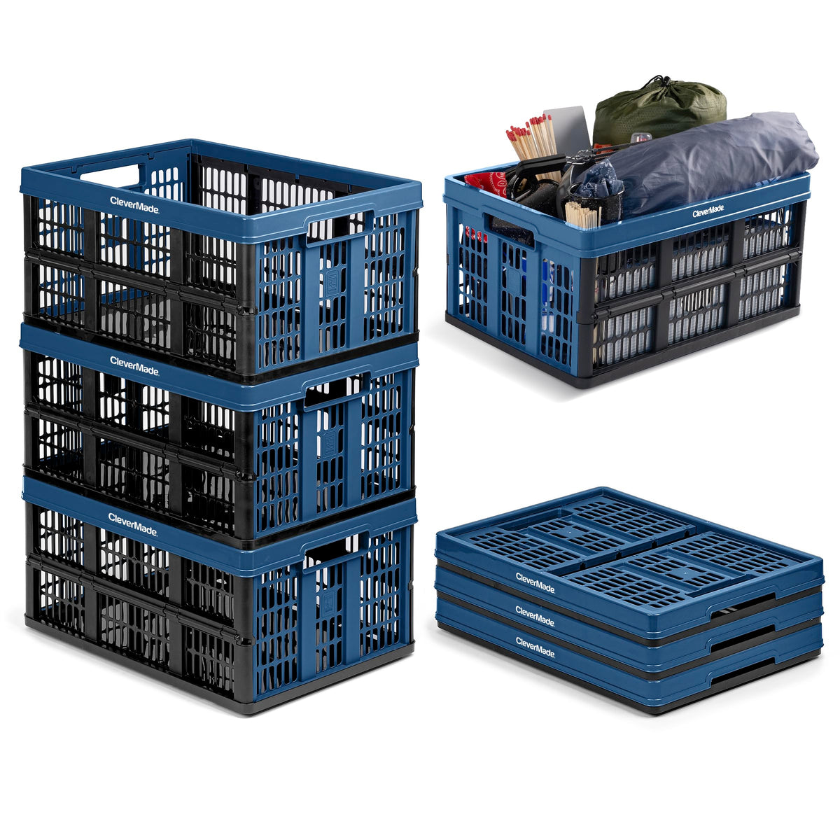 CleverMade front view of three-pack ocean crates showing color and size benefit