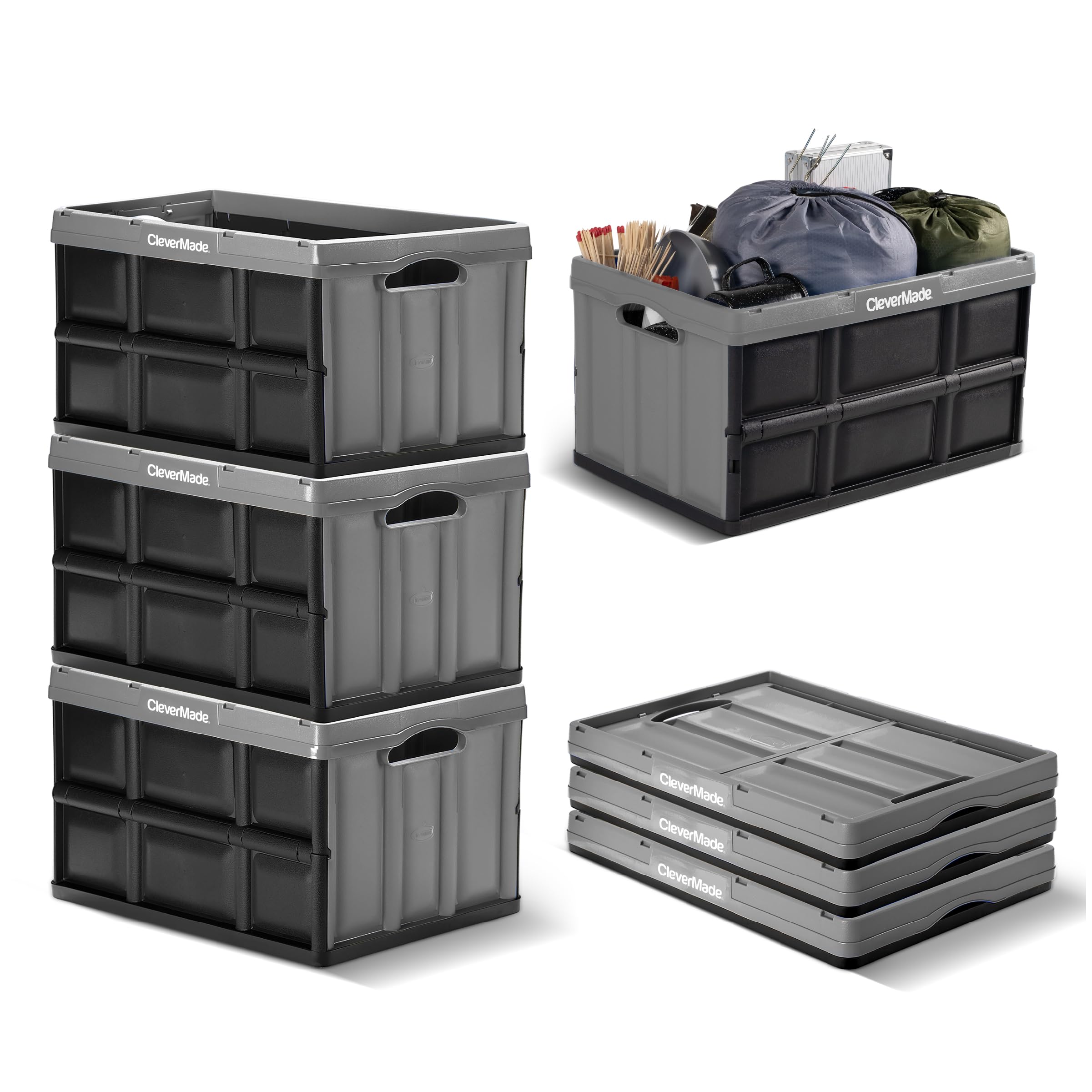 CleverMade front view of 3-pack stone bins showing size and convenience