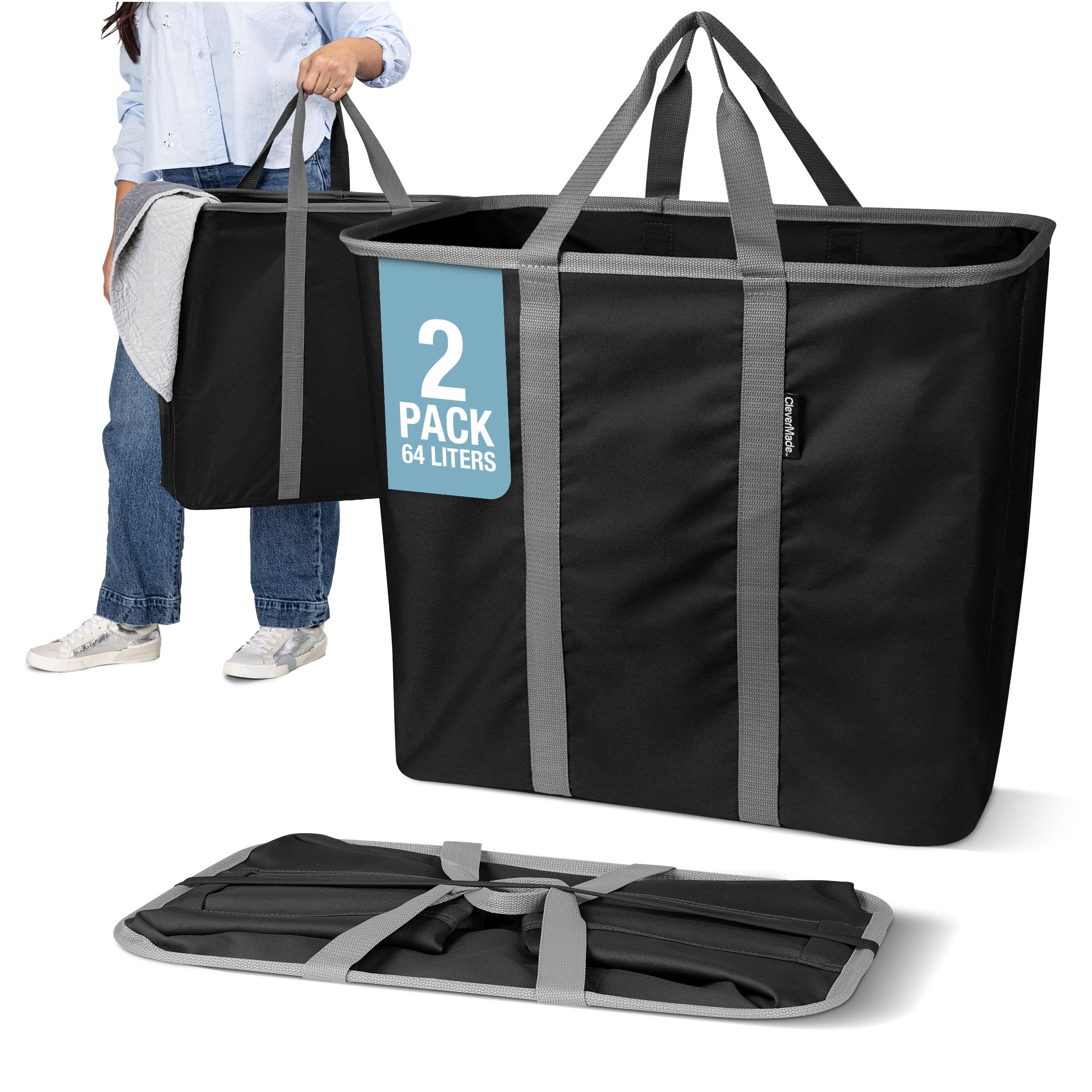CleverMade front view of black gray caddy showing capacity and tidy look
