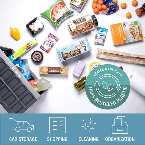 CleverMade bin filled with groceries demonstrating 46L capacity convenience
