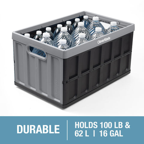 CleverMade bins stacked on garage shelf to create efficient storage system