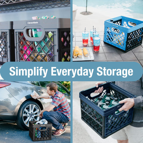 CleverMade crates organized in a car trunk to maximize vehicle storage space