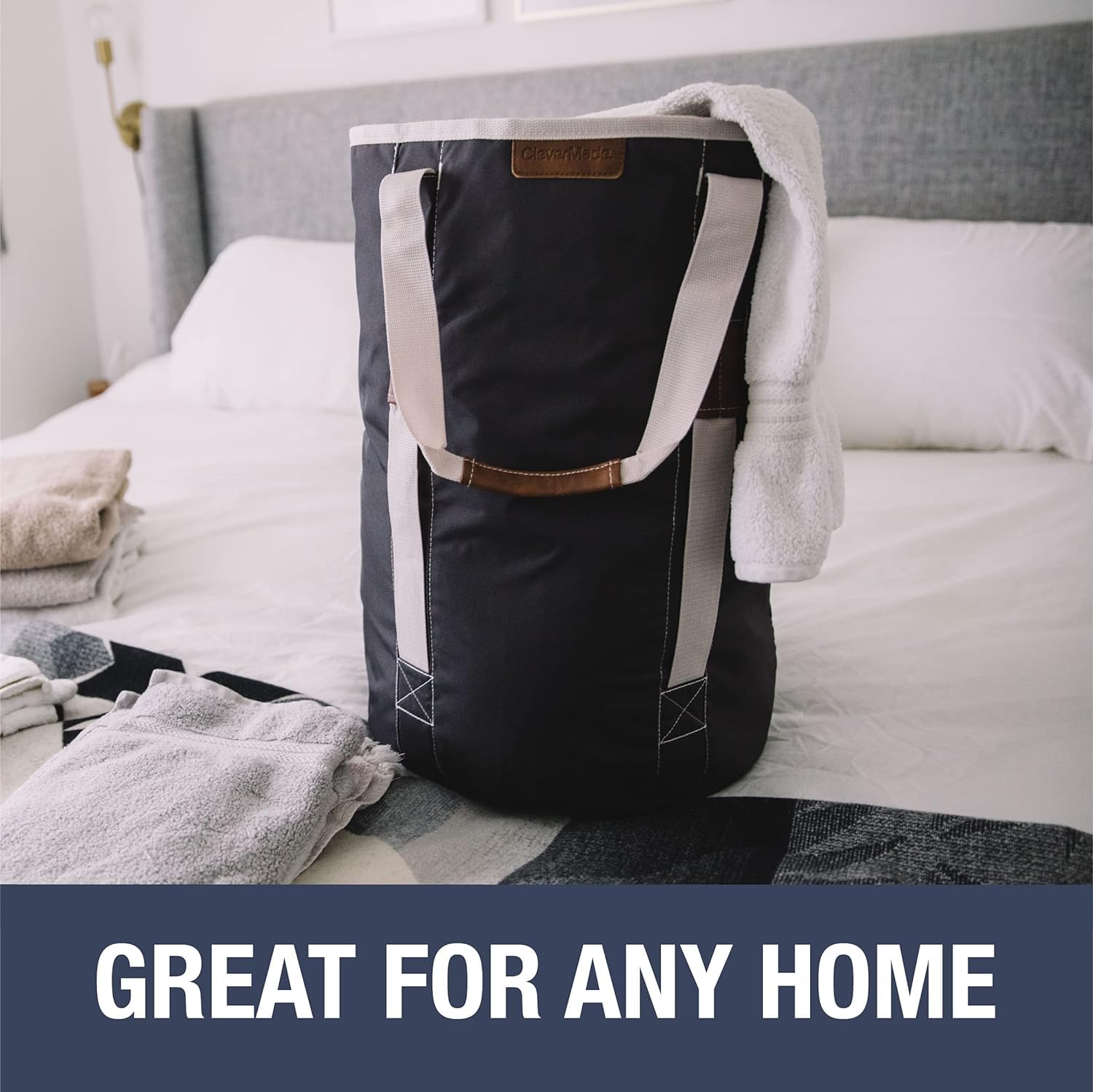 CleverMade duffel filled with laundry showing generous 62L capacity