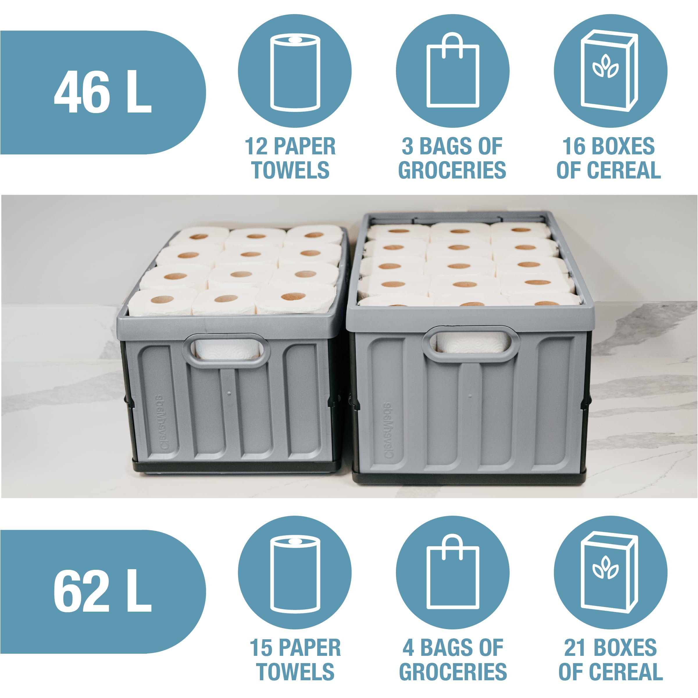 CleverMade stacked bins inside closet maximizing vertical space and tidy shelves