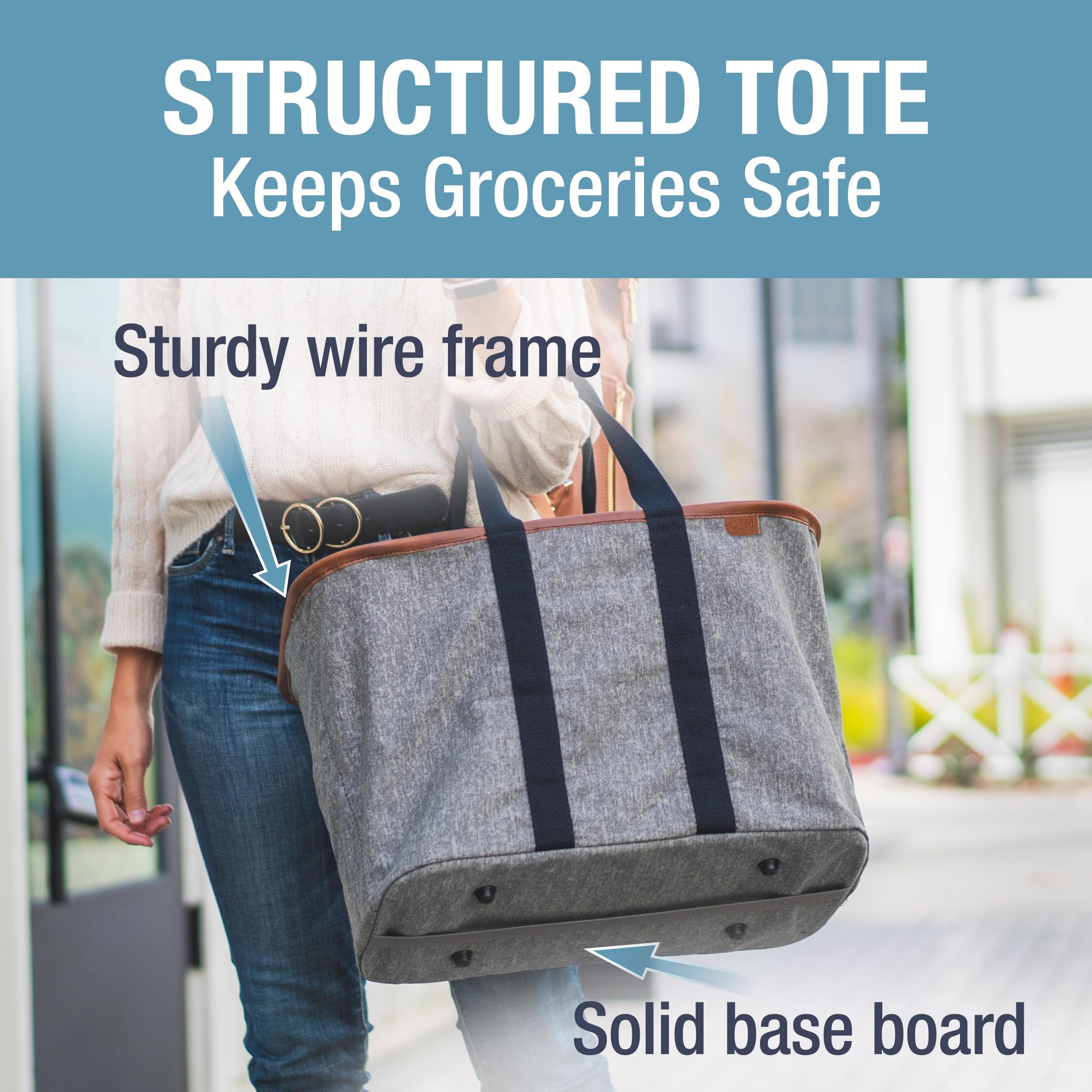CleverMade tote side and bottom highlighting reinforced base for stability