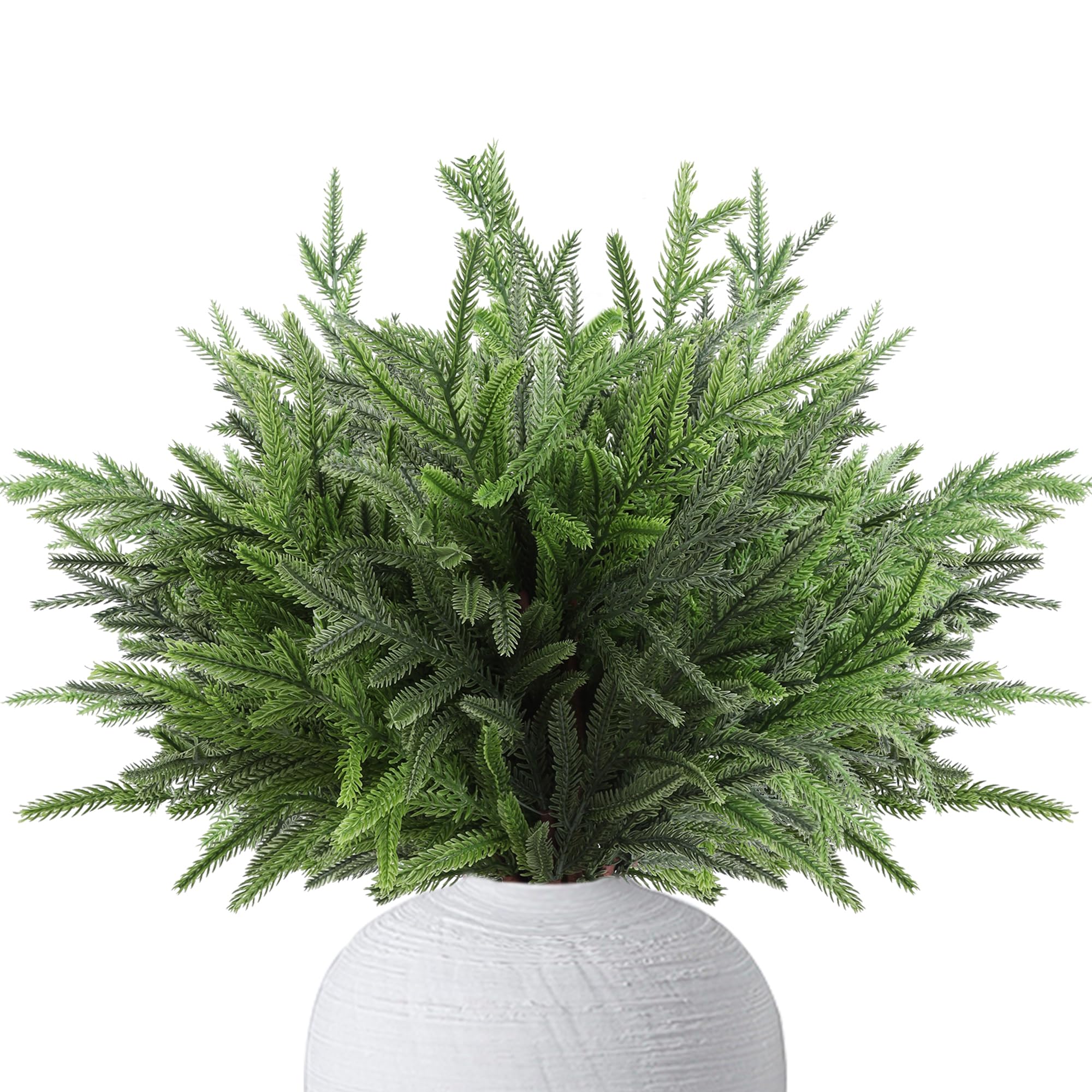 Cllayees front view of 12-pack showing lifelike Norfolk pine stems and ready-to-use greenery