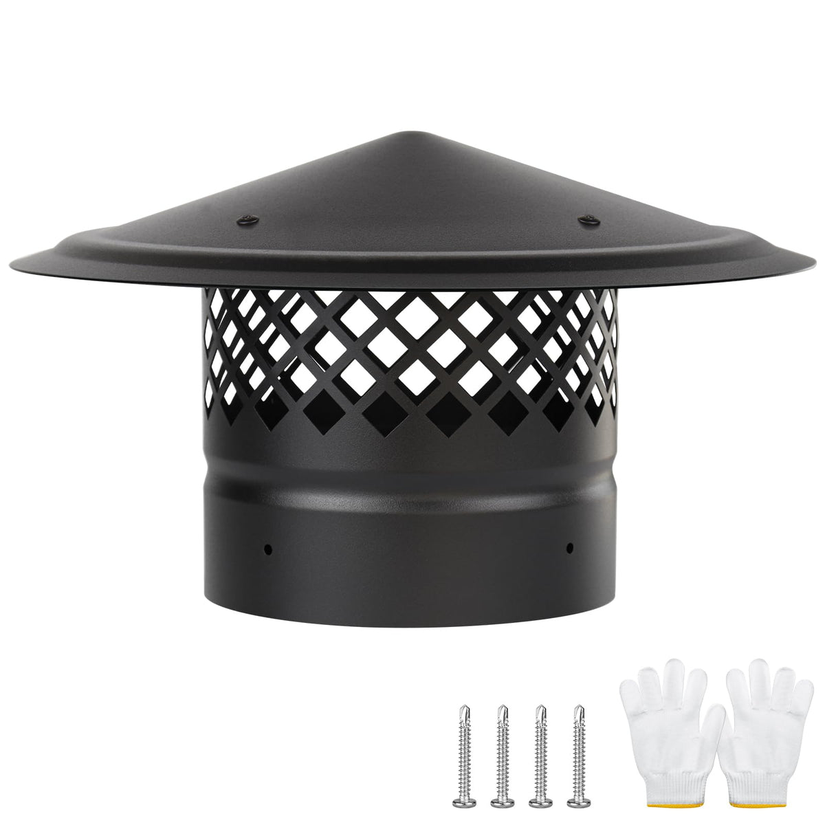 CLLOMAGY front view cone top chimney cap showing weatherproof cover and screen benefit