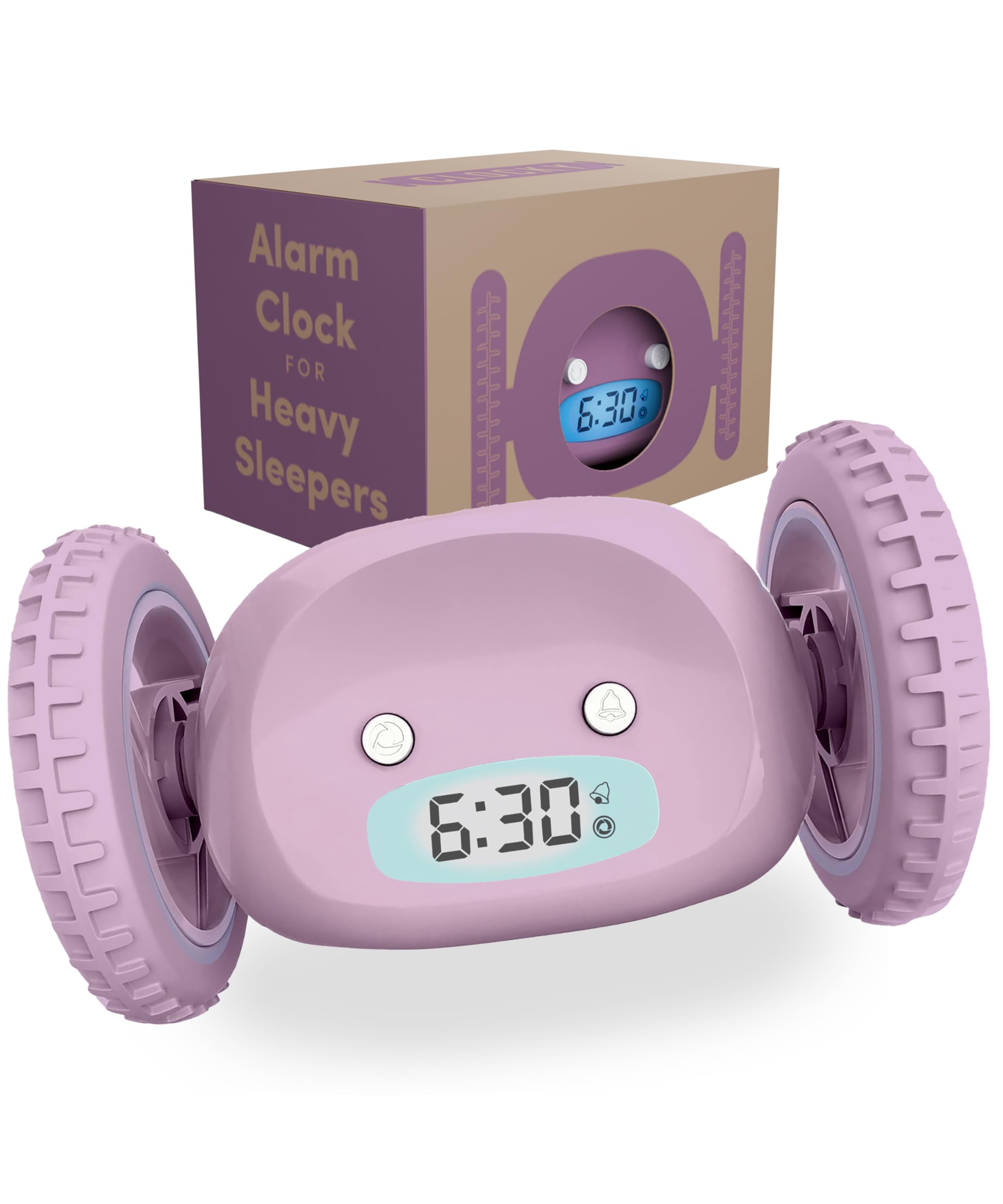CLOCKY front view on nightstand shows loud alarm and quick wake benefit