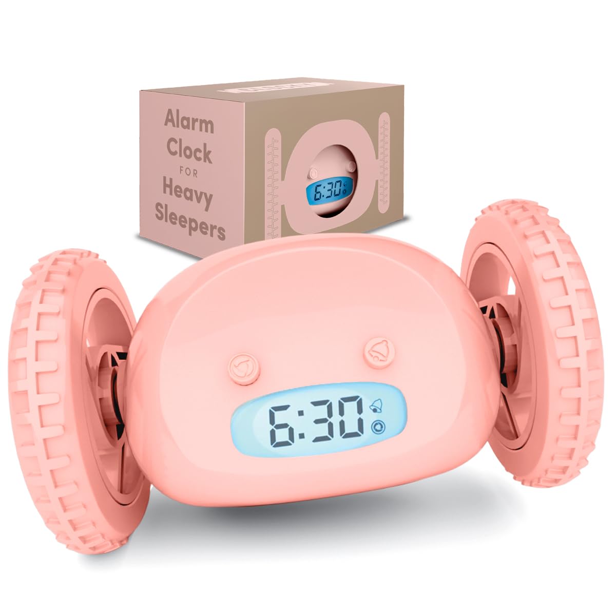 CLOCKY front view showing pink casing and easy-read display for quick wake-up