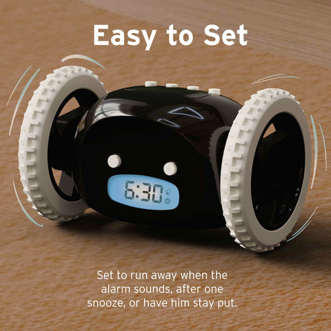 CLOCKY in packaging with batteries illustrating ready-to-use convenience benefit
