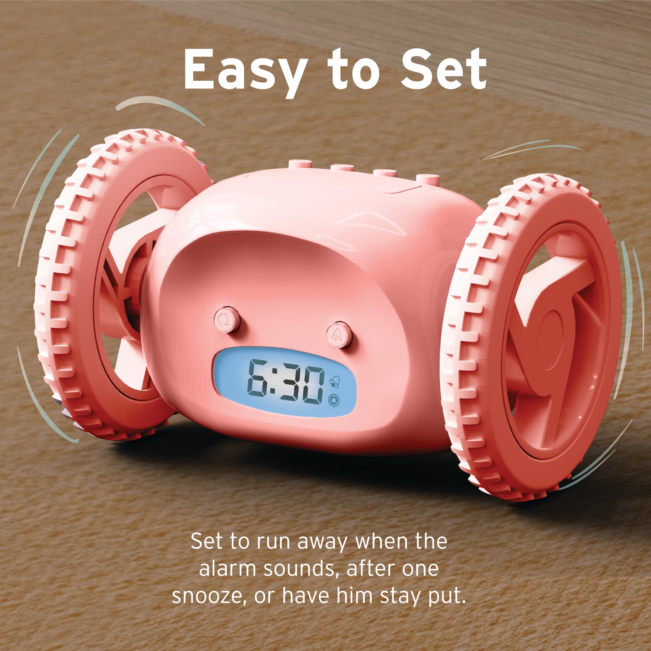 CLOCKY rolling off a nightstand demonstrating runaway motion to force standing
