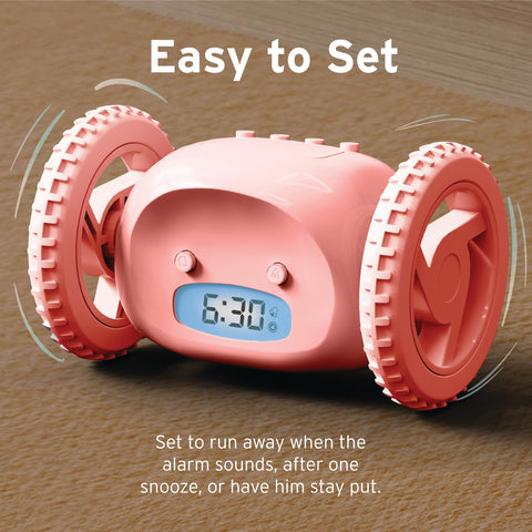 CLOCKY rolling off a nightstand demonstrating runaway motion to force standing