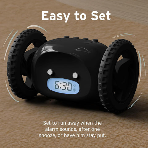 CLOCKY held in hand showing compact size for convenient placement