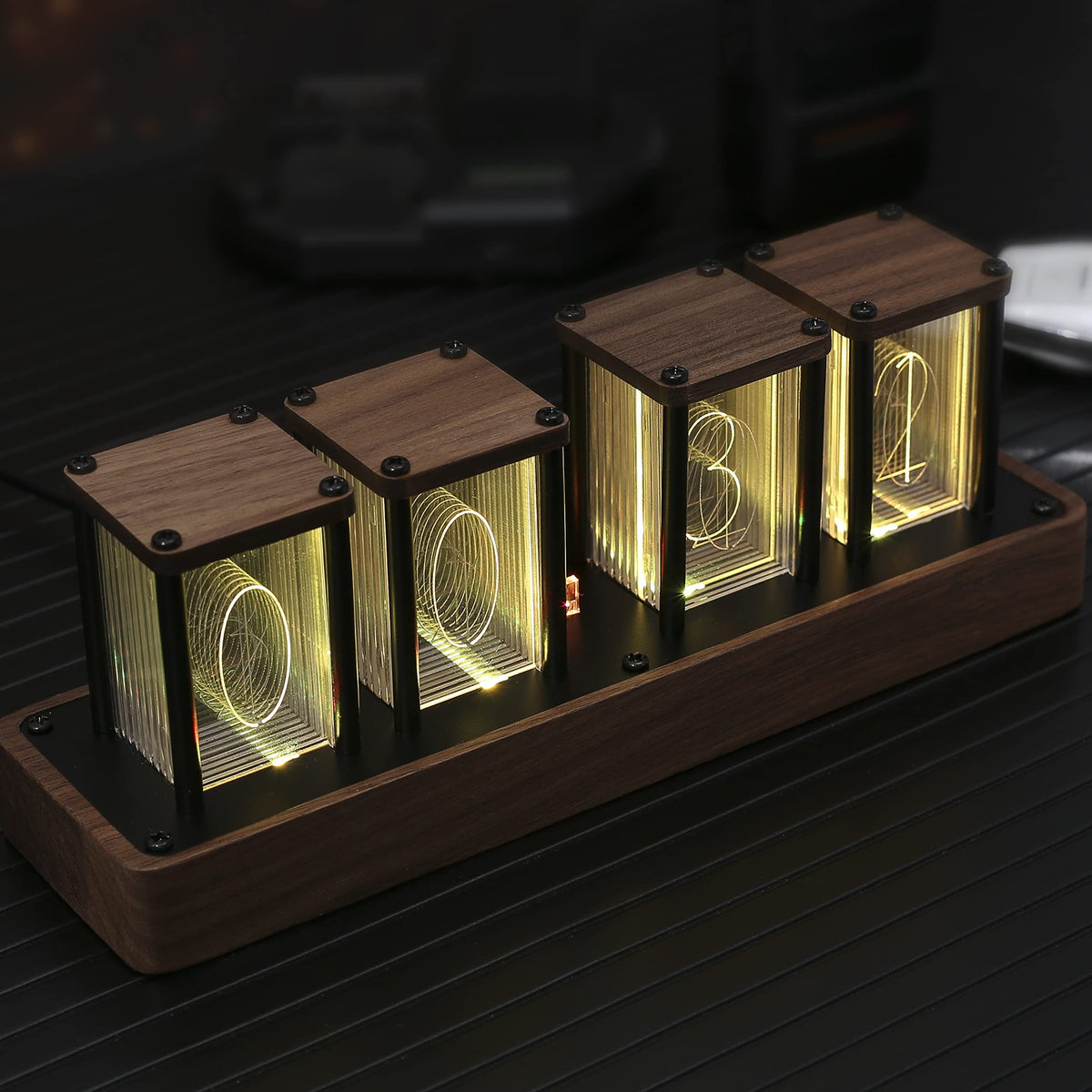 ClocTeck walnut front view showing retro display and accurate timekeeping benefit
