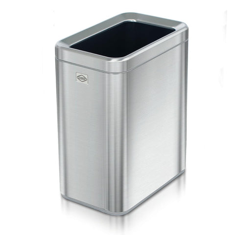 Clorox slim open trash can front view with compact footprint benefit