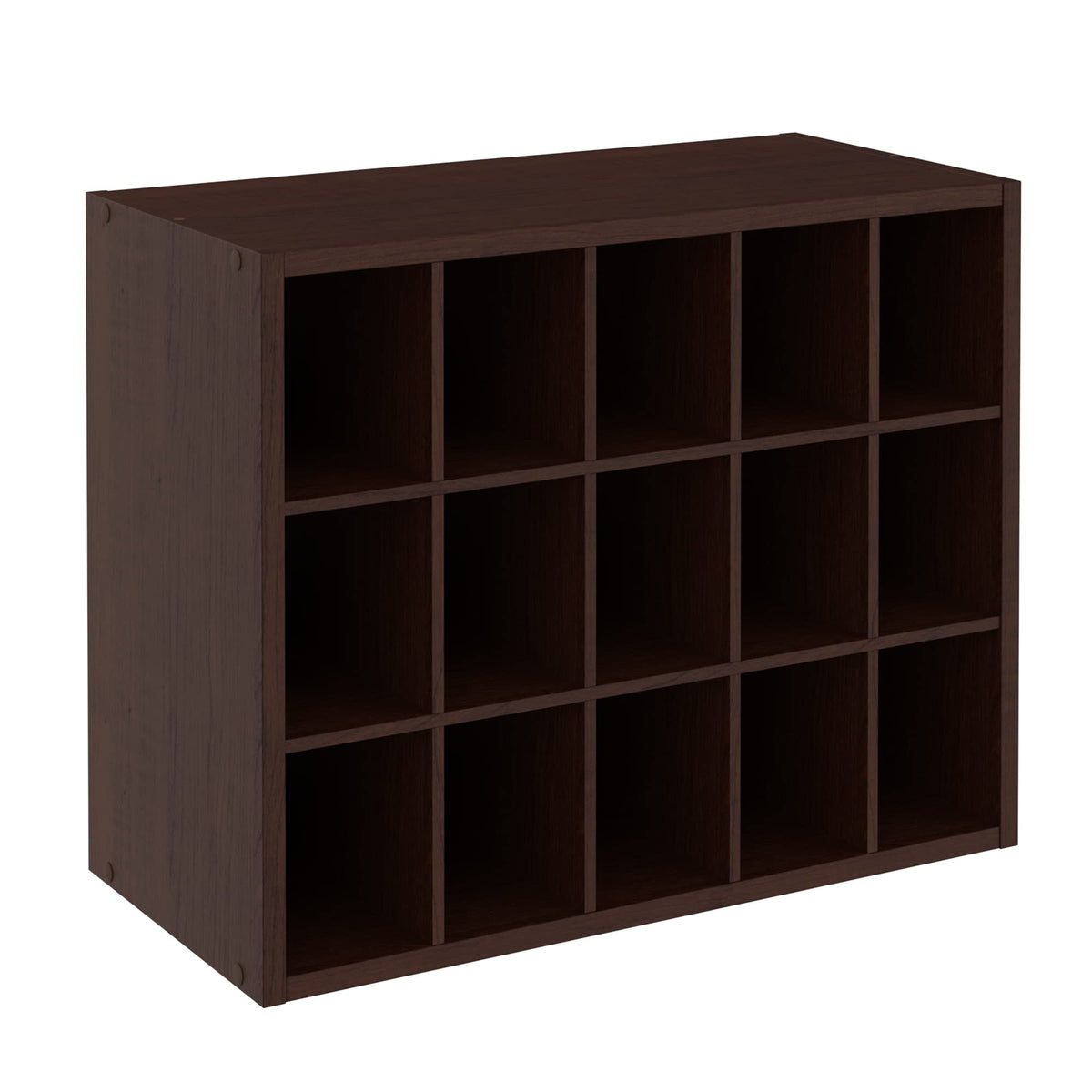 ClosetMaid front view of 15-cube organizer in espresso for compact storage