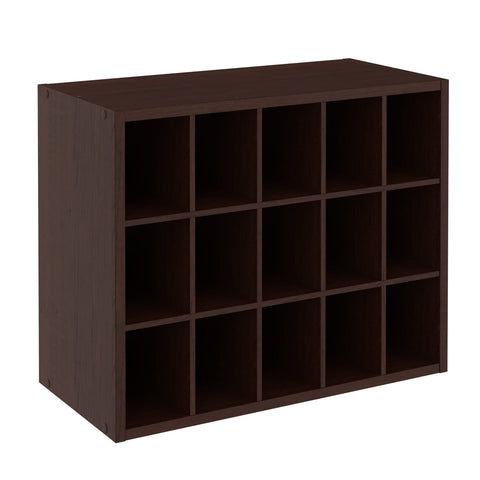 ClosetMaid front view of 15-cube organizer in espresso for compact storage