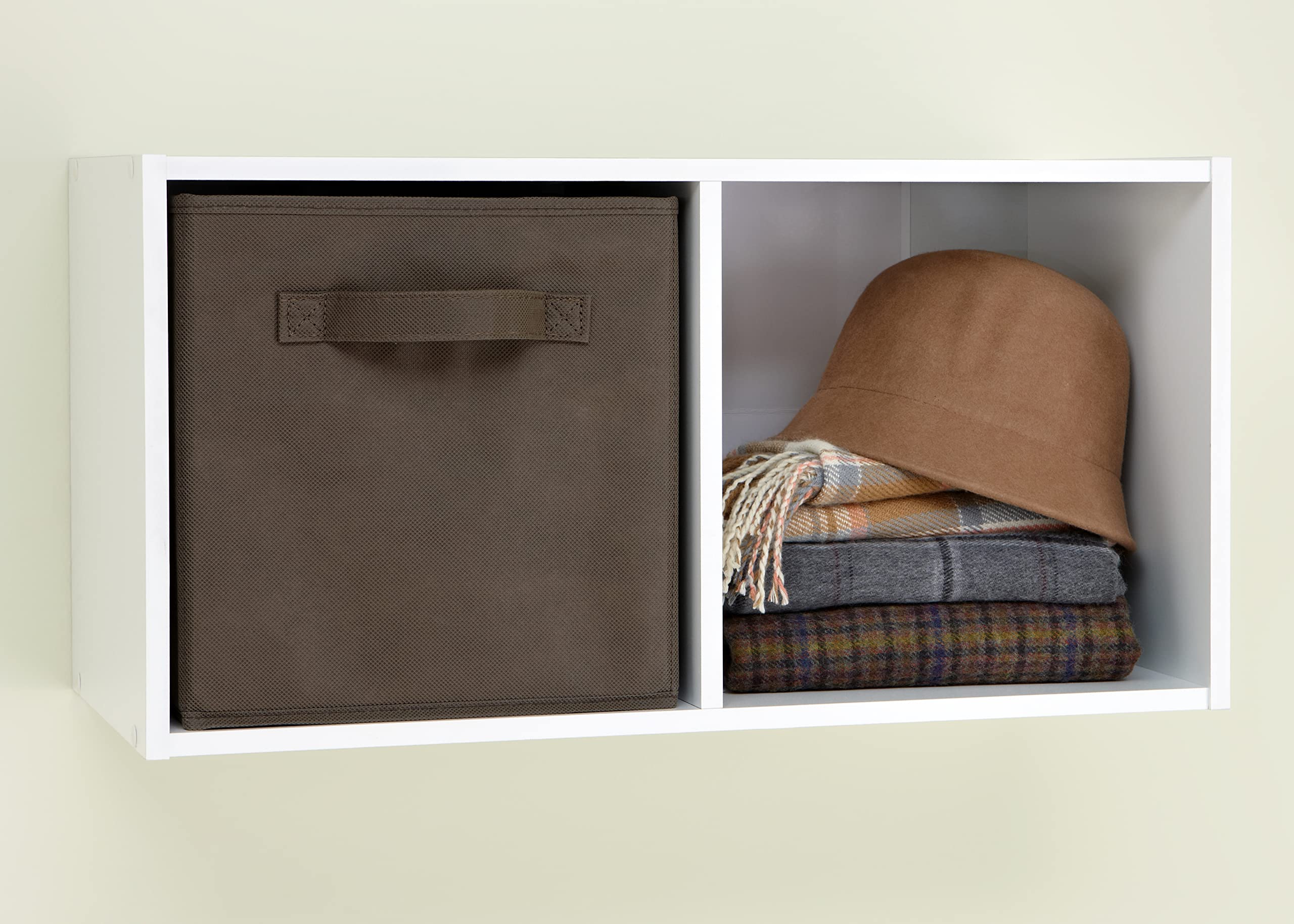 ClosetMaid 2-cube shelf styled in living room adding tidy décor storage