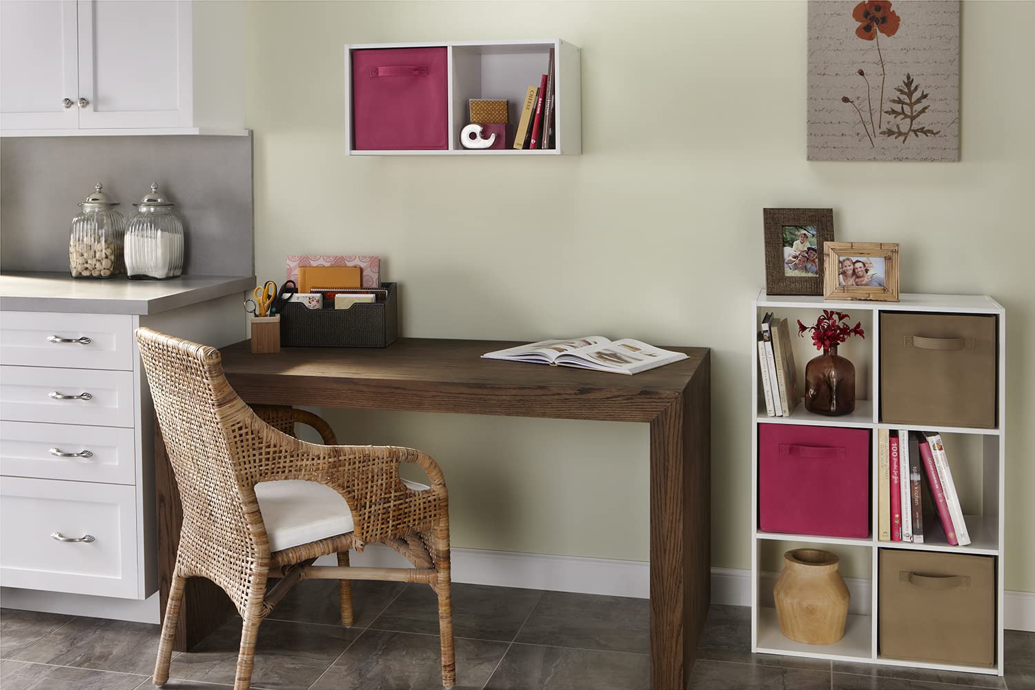 ClosetMaid shelf with everyday items illustrating size scale