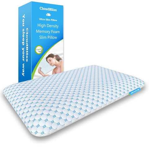 CloudBliss front view of thin pillow showing low-profile comfort