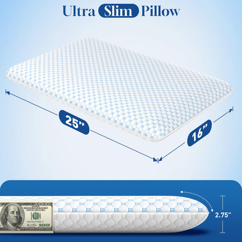 CloudBliss pillow beside ruler to show 2.75 inch profile and scale