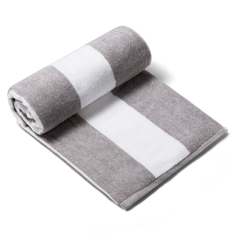 CLOWOOD front view of charcoal cabana towel shows full striped design and generous size
