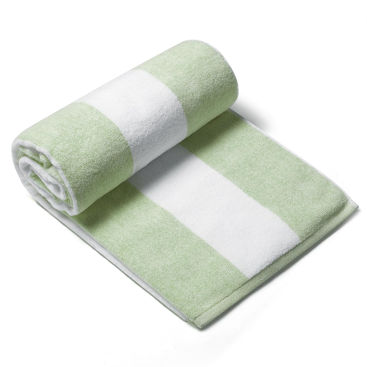 CLOWOOD front view grass-green cabana towel shows full striped design and coverage