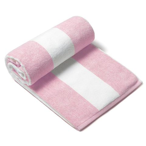 CLOWOOD full front view of pink striped towel showing generous size and coverage