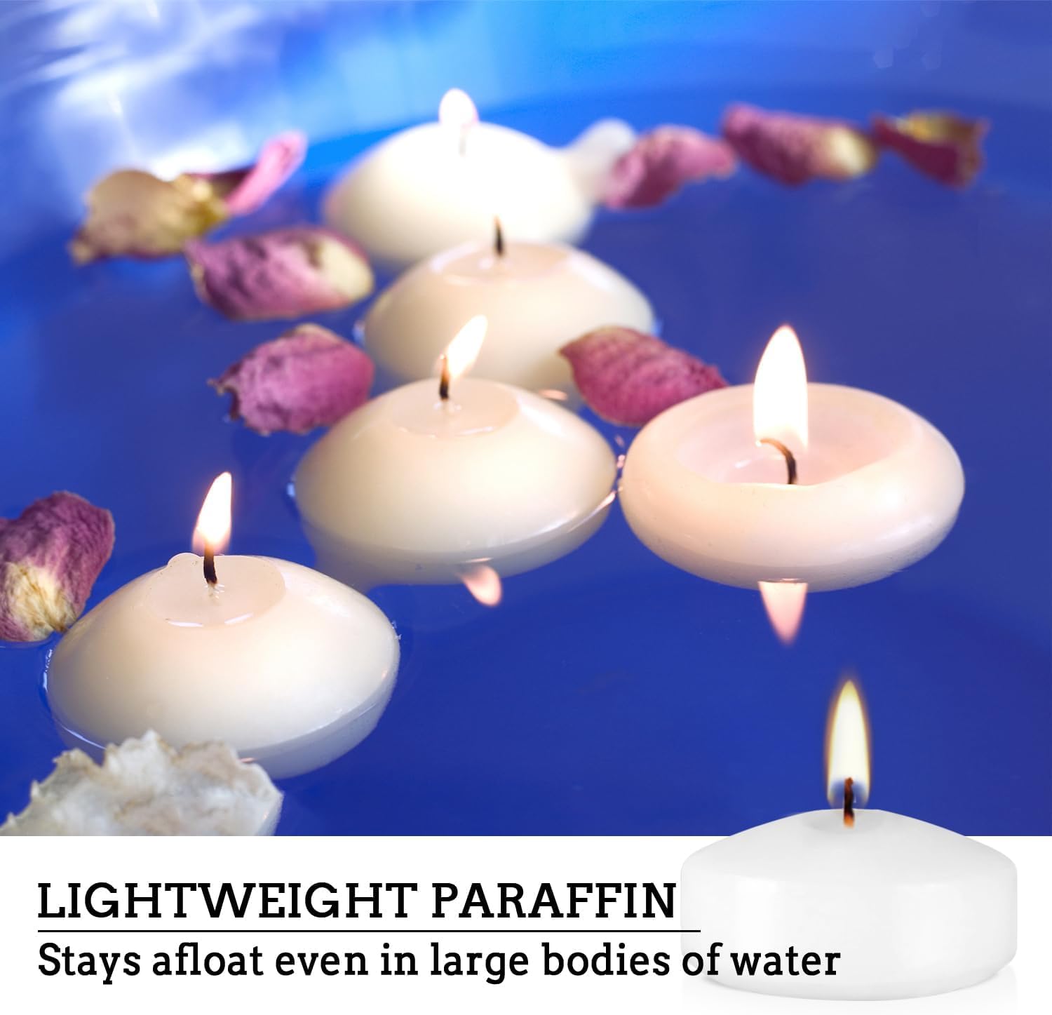 CLTNIKET candles floating in spa bath, calming atmosphere and relaxation