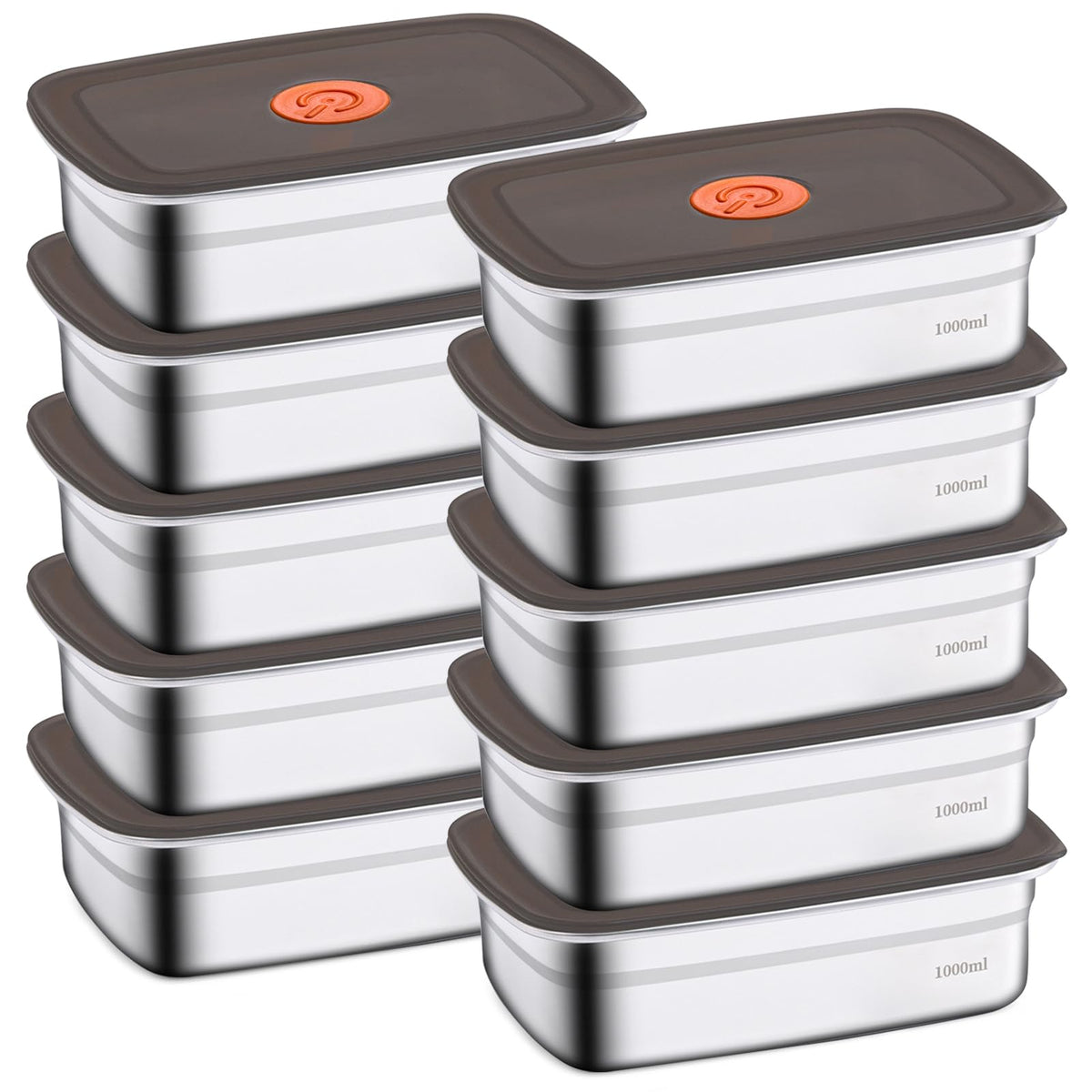 CLWVPCOT front view of 10-pack stainless containers showing organized set and convenience