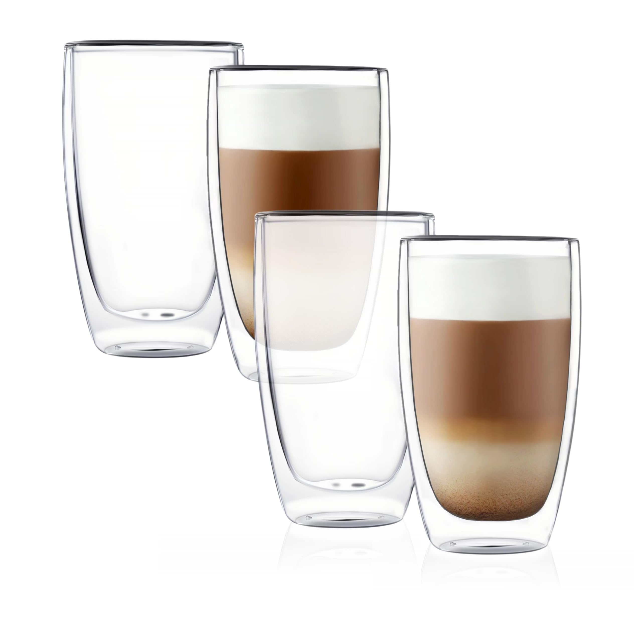 CNGLASS front view of four-pack showing clear insulated design and elegant packaging
