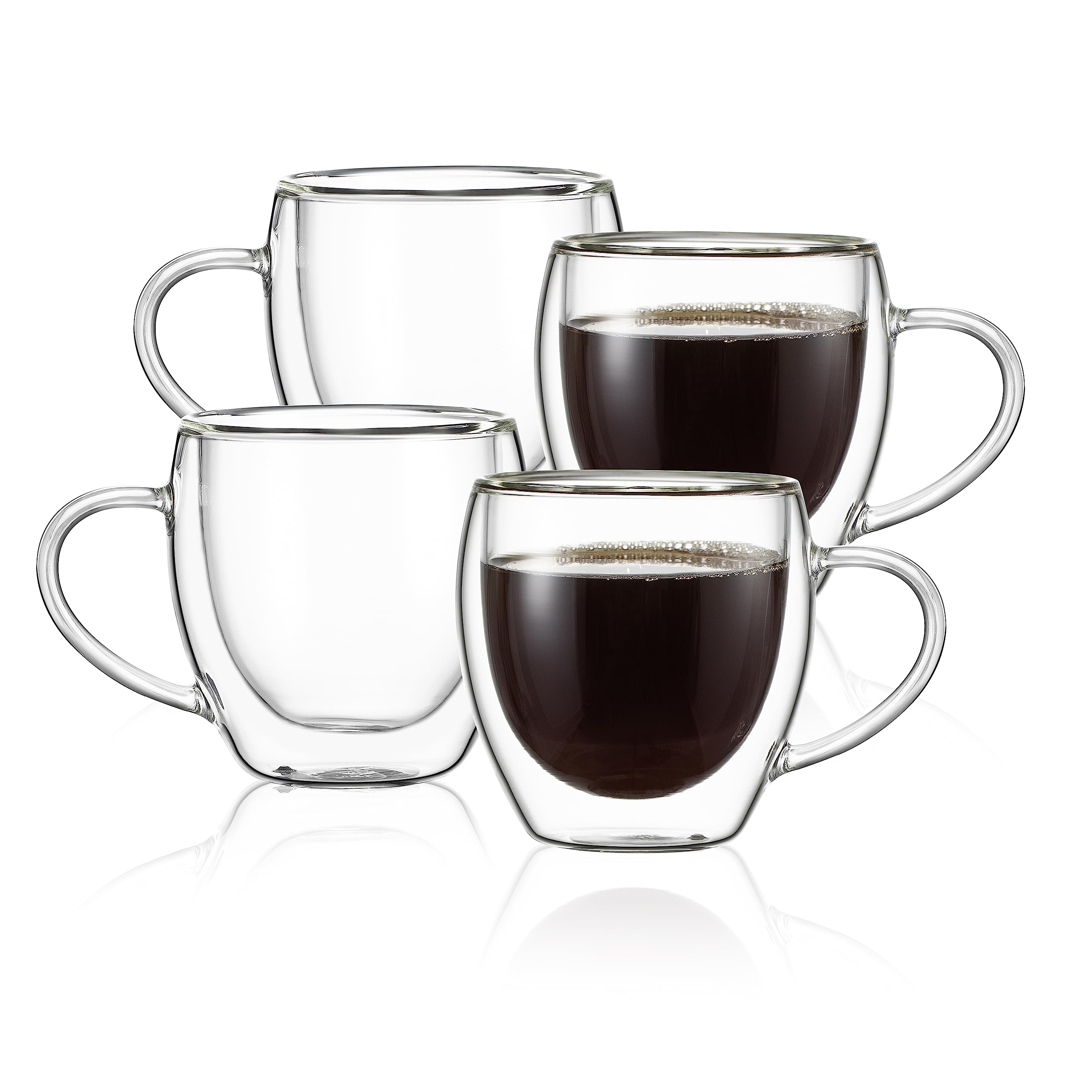 CNGLASS front packaging showing four boxed espresso mugs and brand clarity benefit