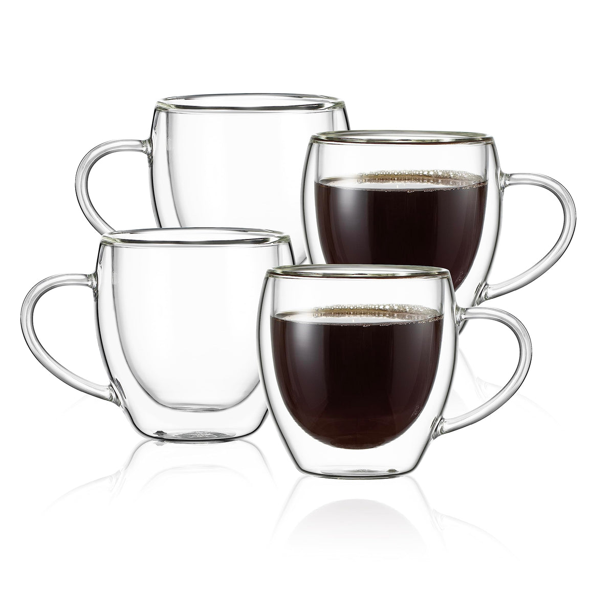 CNGLASS front packaging showing four boxed espresso mugs and brand clarity benefit
