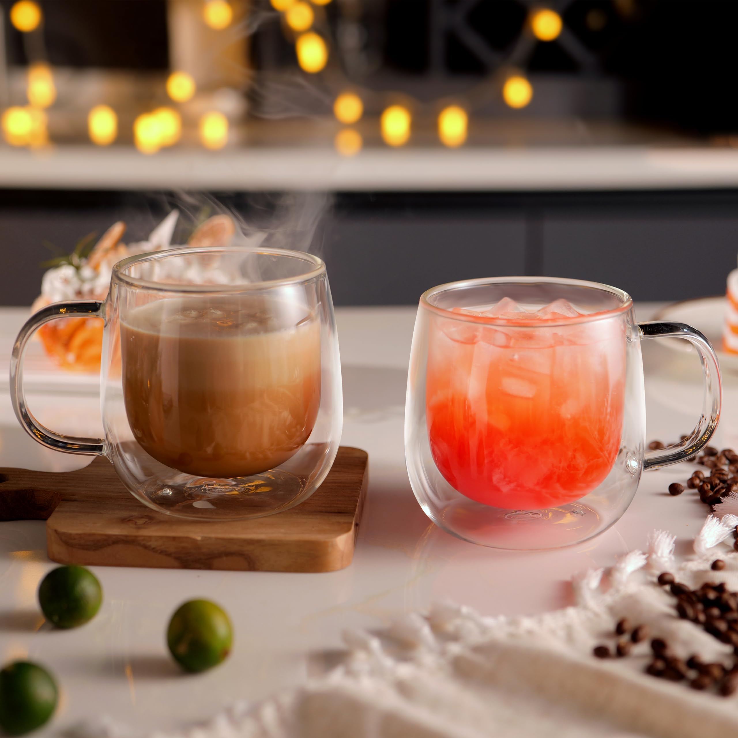 CNGLASS iced coffee showing no condensation and table protection