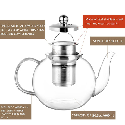 CNGLASS teapot next to cups showing 600ml scale for portioning benefit