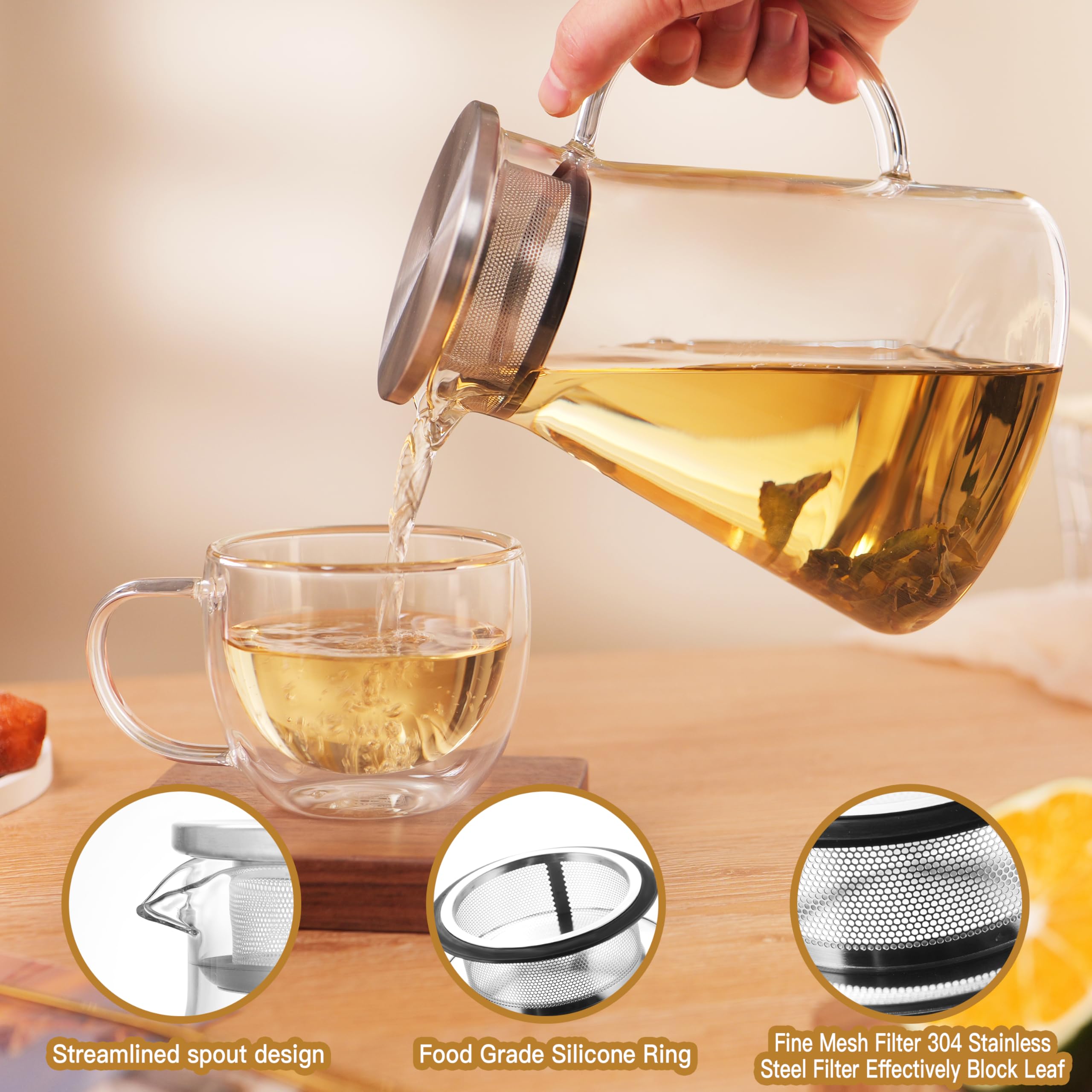 CNGLASS teapot heated on stovetop demonstrating stovetop-safe use and even heating benefits