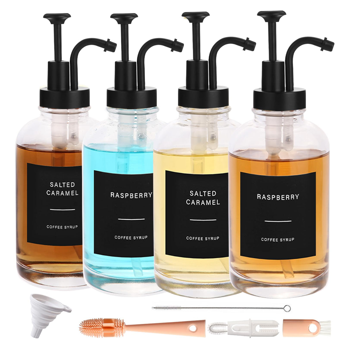 CNWSGEM front view of four glass bottles showing neat setup and easy pouring