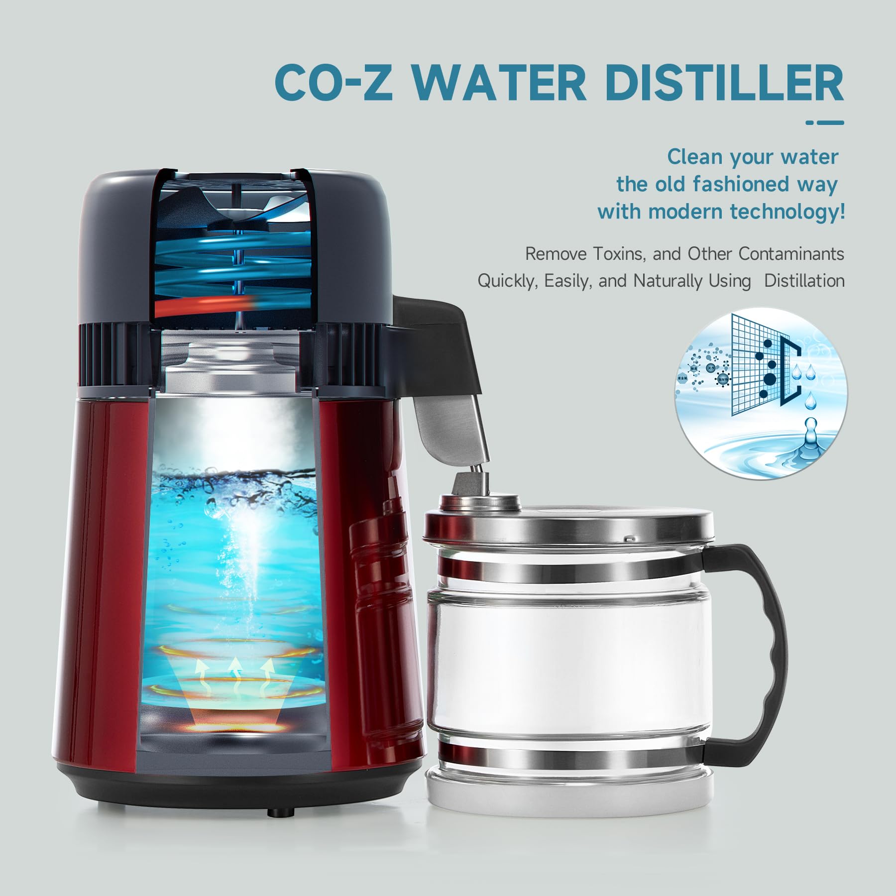 CO-Z interior 304 stainless steel boiling chamber close-up, durable and corrosion-resistant
