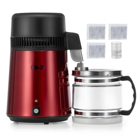 CO-Z front view showing compact stainless steel distiller and controls, reliable countertop purification