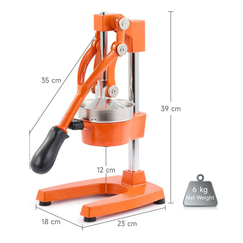 CO-Z juicer in use pressing an orange into a glass for fresh high-yield juice