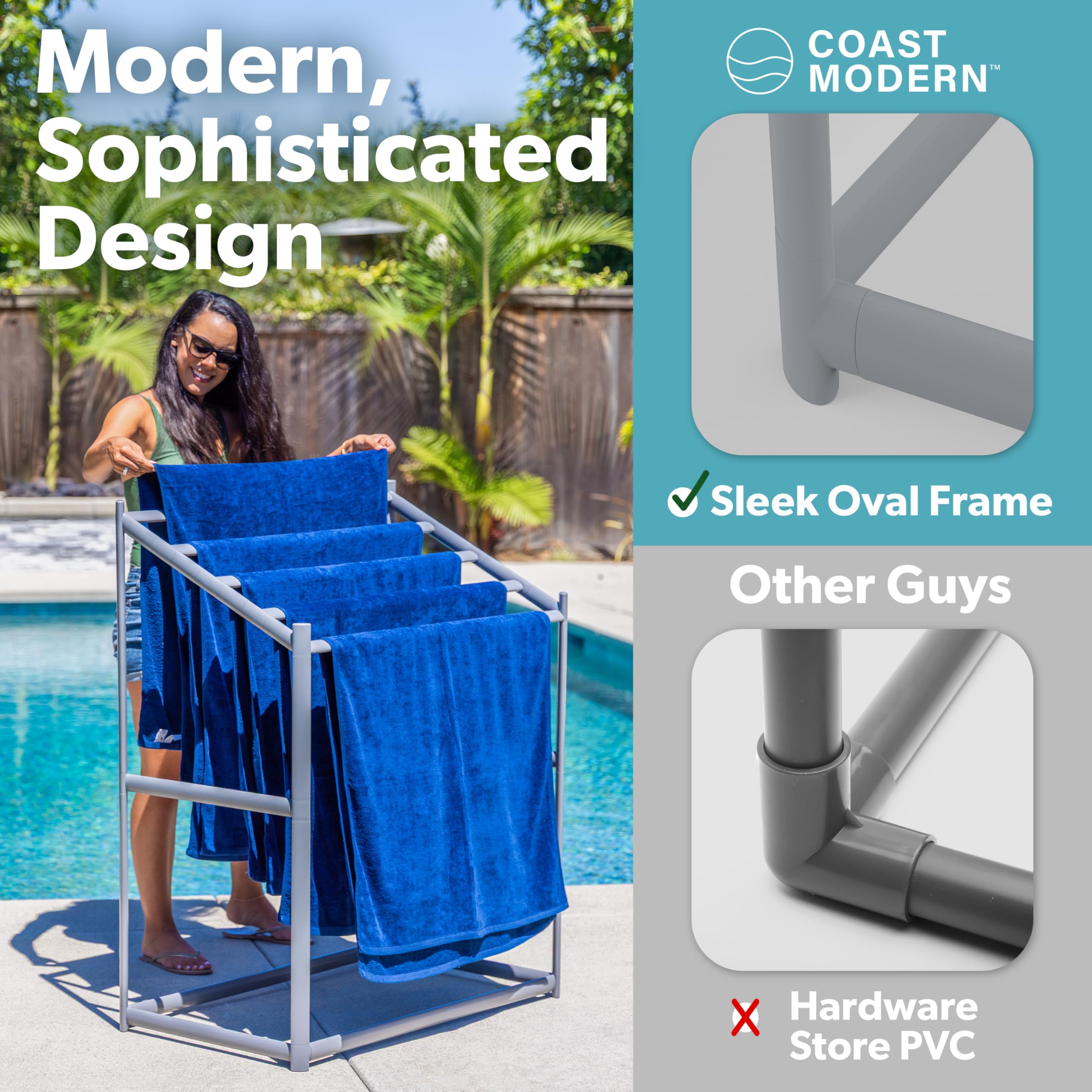 Coast Modern side bars holding goggles and swimwear for organized storage