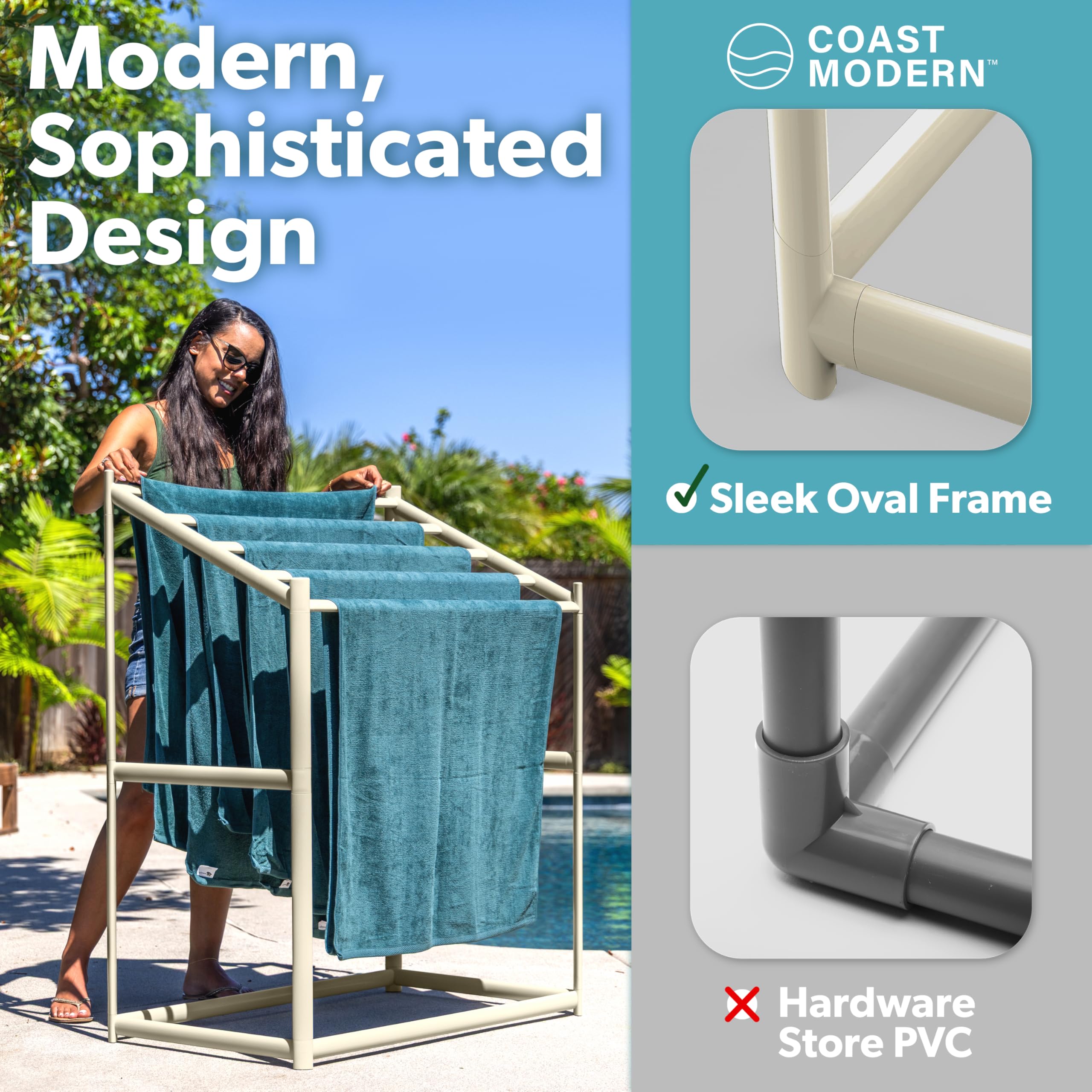 Coast Modern side rail holding swimsuits and goggles for quick access