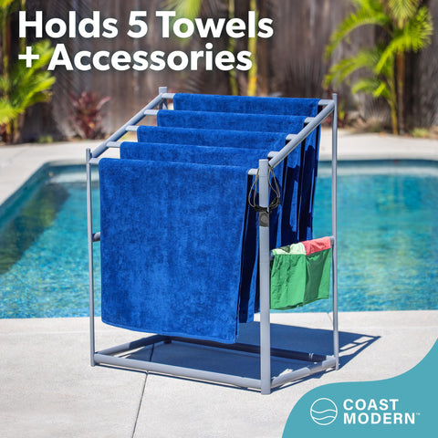 Coast Modern loaded rack with towels drying showing improved airflow