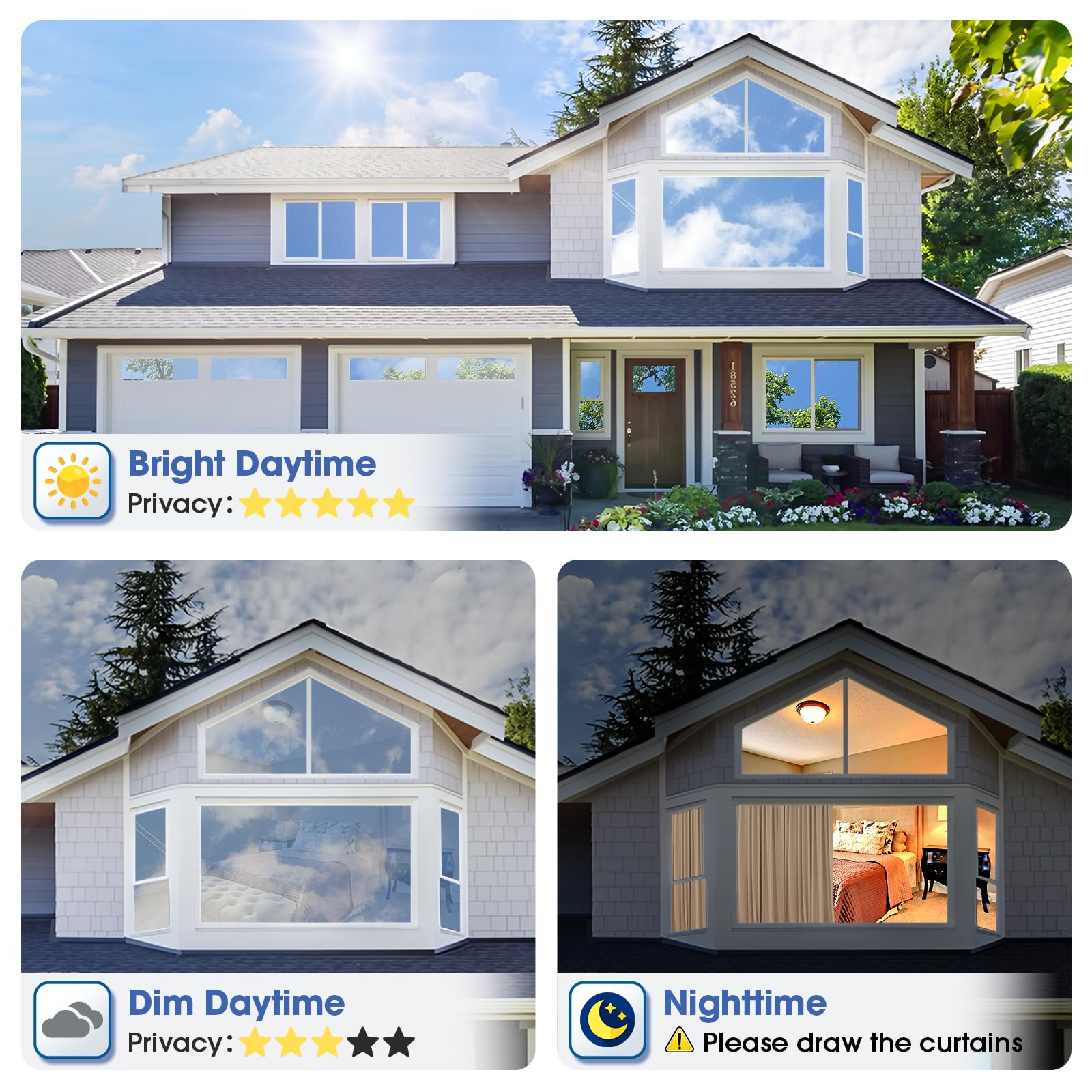 Coavas reflective tint from outside showing daytime mirror privacy
