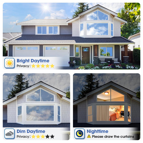 Coavas reflective tint from outside showing daytime mirror privacy