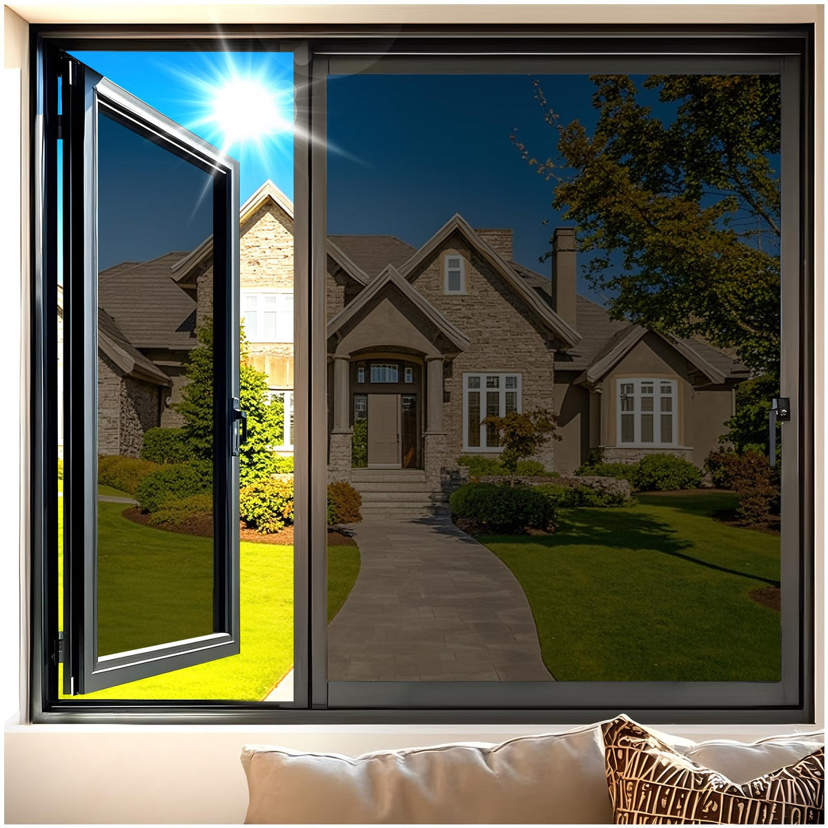 Coavas front packaging showing reflective window film and benefits