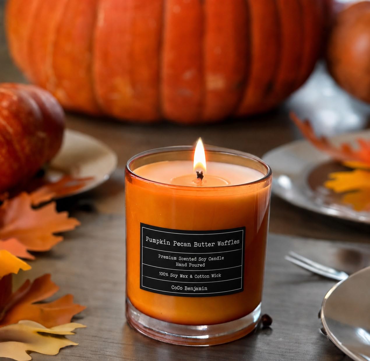 CoCo Benjamin candle burning in living room creating cozy bakery aroma and warm atmosphere