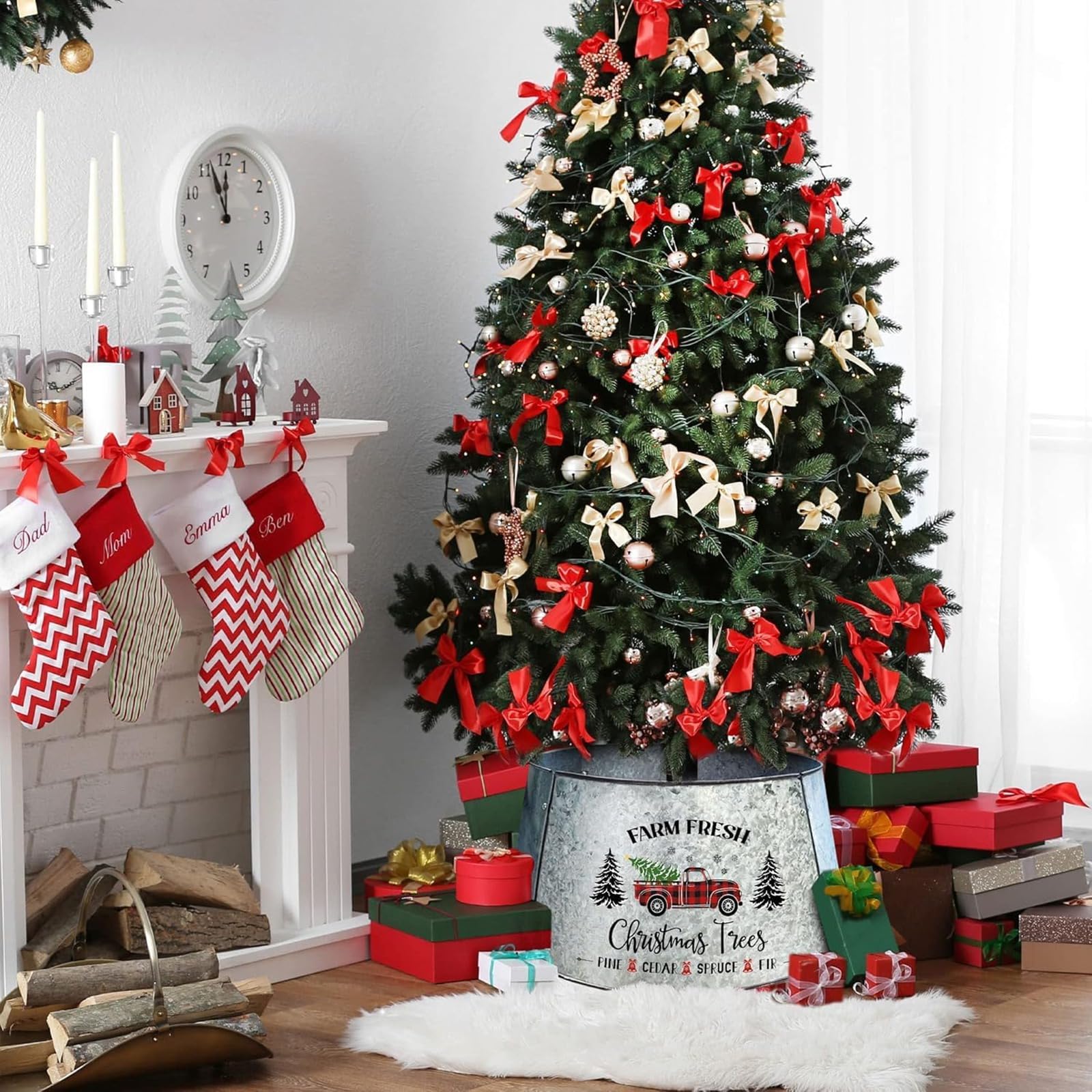 cocomong collar surrounding slim tree stand, conceals stand and protects flooring