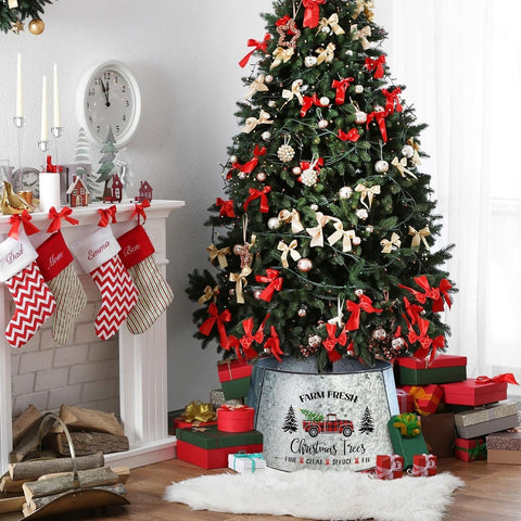 cocomong collar surrounding slim tree stand, conceals stand and protects flooring